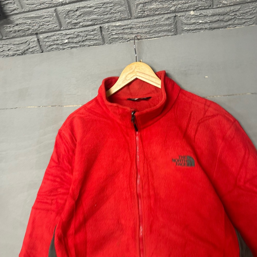 The‎ North Face Mens XL Red Full Zip Fleece Jacket Mock Neck Two Tone 3174